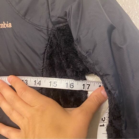 Columbia black orange Sherpa fleece Full Zip Hooded Jacket Overlay M  10-12 - Picture 7 of 12